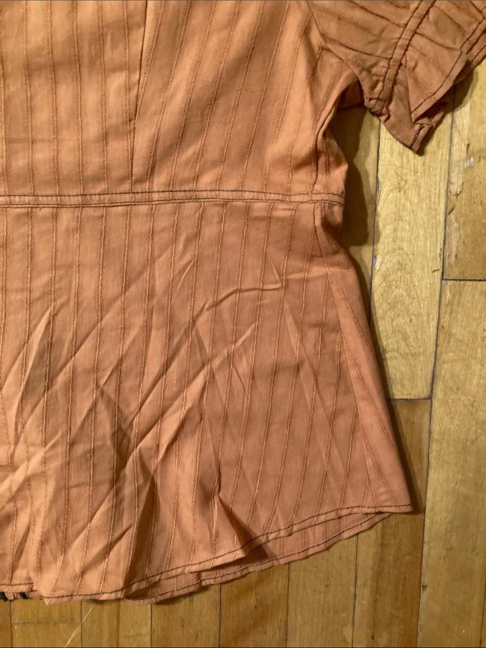 Rust Ruffle-Front Short Sleeve Blouse - Picture 8 of 12